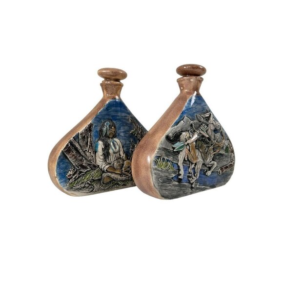 Pair of Vintage GRM 1986-1987 Way of life Native Decanter Pottery Art 10.5" Tall - Picture 6 of 15